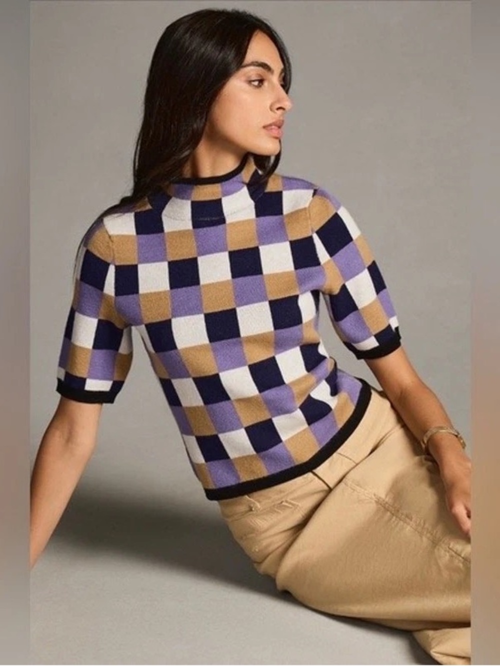 MAEVE (Anthropologie) cropped short sleeve mock neck sweater Size: M